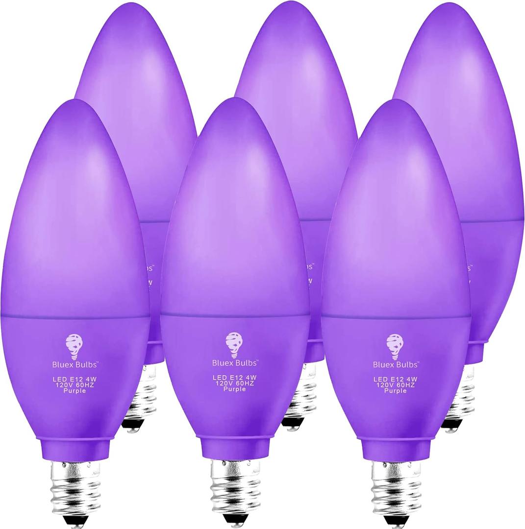 6 Pack BlueX LED Candle Purple Light Bulb - 4W (40Watt Equivalent) - E12 Base Purple LED Purple Bulb, Party Decoration, Porch, Home Lighting, Holiday Lighting, Chandelier Light Bulbs, Candelabra Bulbs
