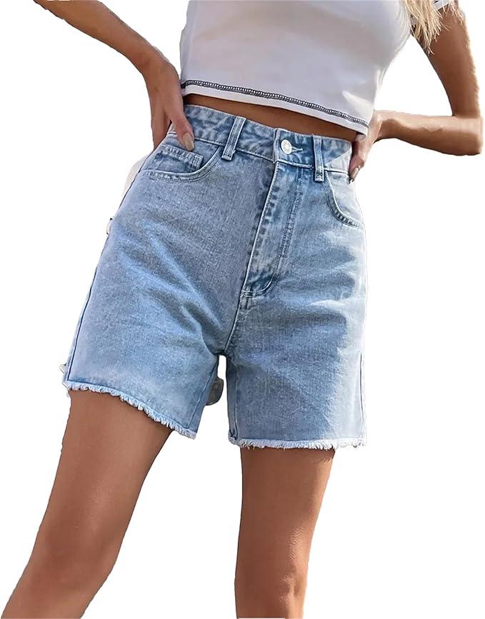 Women's Denim Shorts Casual Loose Jean Shorts Women High Waist Denim Short, Large