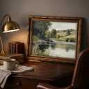 Vintage Gold Framed River Wall Art Painting, Summer River Landscape Canvas Poster Decorative Painting for Bedroom Bathroom Living Room Office Decor 16x24 inch