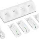 White 4 in 1 Charging Station Charger with 4Pcs 2800Mah Battery, LED Indicator Easy to Use Design Plastic Material(2800mAh)