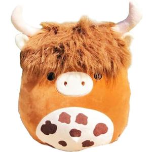 12'' Scottish Cow Plush Toy - Soft Stuffed Animal Pillow for Kids, Girls, Boys - Cute Kawaii Brown Fluffy Cow Plushie for Birthdays