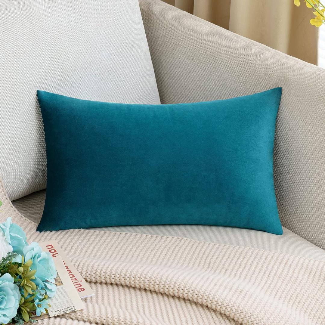 MIULEE Velvet Pillow Cover Soft Luxury Decorative Throw Pillow Cover Single Rectangle Cushion Case for Spring Couch Sofa Bedroom Car Decor,12x20 Inch Teal