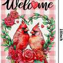 Valentines Day Love Birds Garden Flag 12x18 Inch Double Sided Small Flags, Vintage Red Cardinal Welcome Roses Yard Sign for Front Porch, Lawn, Yard, Outdoor Decor DF956