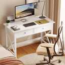 Lewahom White Computer Desk with 2 Drawers, Modern Makeup Vanity Desk with Storage, Writing Desk for Home Office, 42'' Long Study Simple White Desk for Bedroom Console Table Living Room, Small