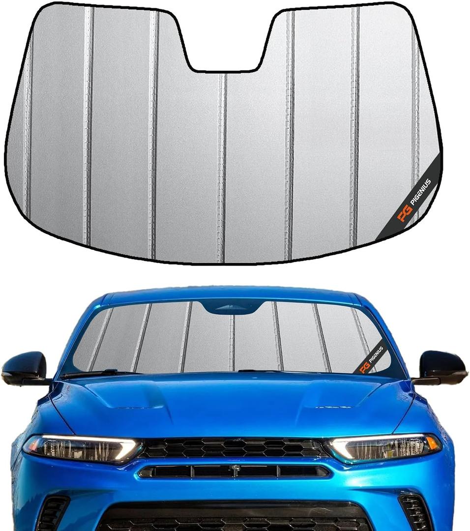 Pigenius Windshield Sun Shade for Dodge Hornet 2023-2025 (GT, R/T, Plus PHEV), Premium Grey Leather Finish