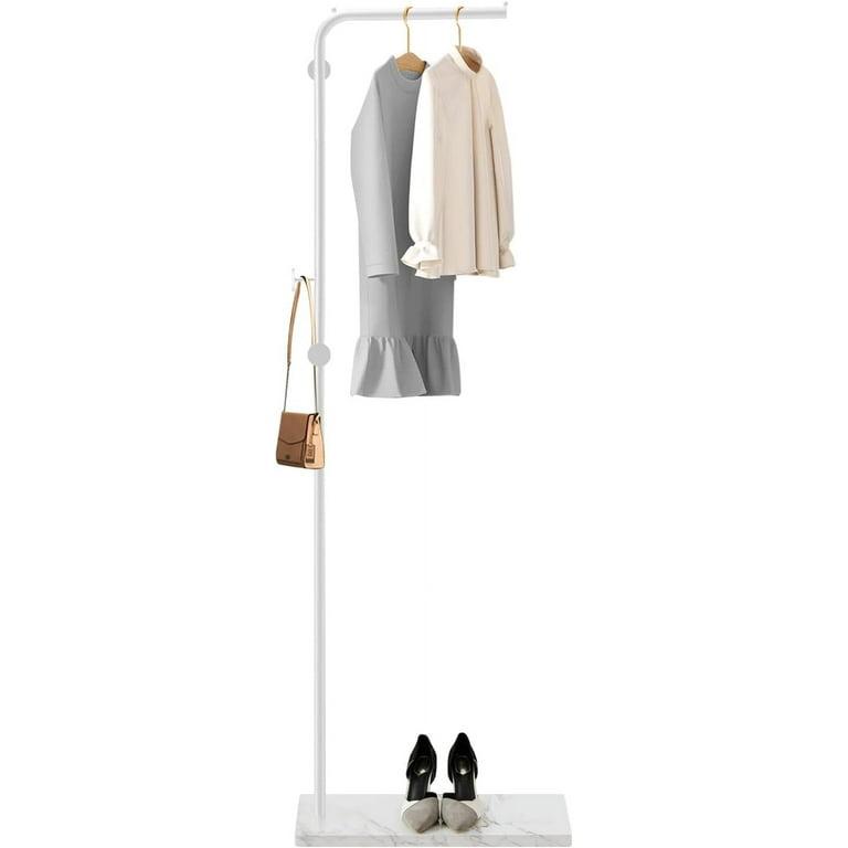 Metal Coat Rack Freestanding, Coat Rack Stand with Heavy-weight Natural Marble Base, 67” Coat Hanger Stand with 3 Hooks for Bedroom, Office, Hallway, Entryway, Living Room (White)
