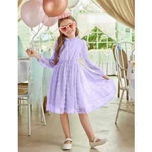 PATPAT Girls Casual Ruffle Sleeves Dresses A-line Elegant Midi Party Dress 12/13 Years