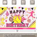 72x43inch Pink Softball Happy Birthday Backdrop Watercolor Bowler Yellow Star Sports Themed Photography Background Girls Kids Teens Party Decoration Photo Props