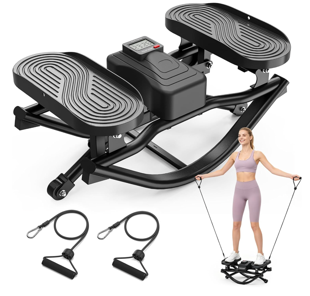 Yagud Rock Stepper for Exercise at Home, Portable Rock Stepper Side to Side with Resitance Bands,Full Body Workout Stepper Exercise Machine Low-Impact Knee-Friendly for Office