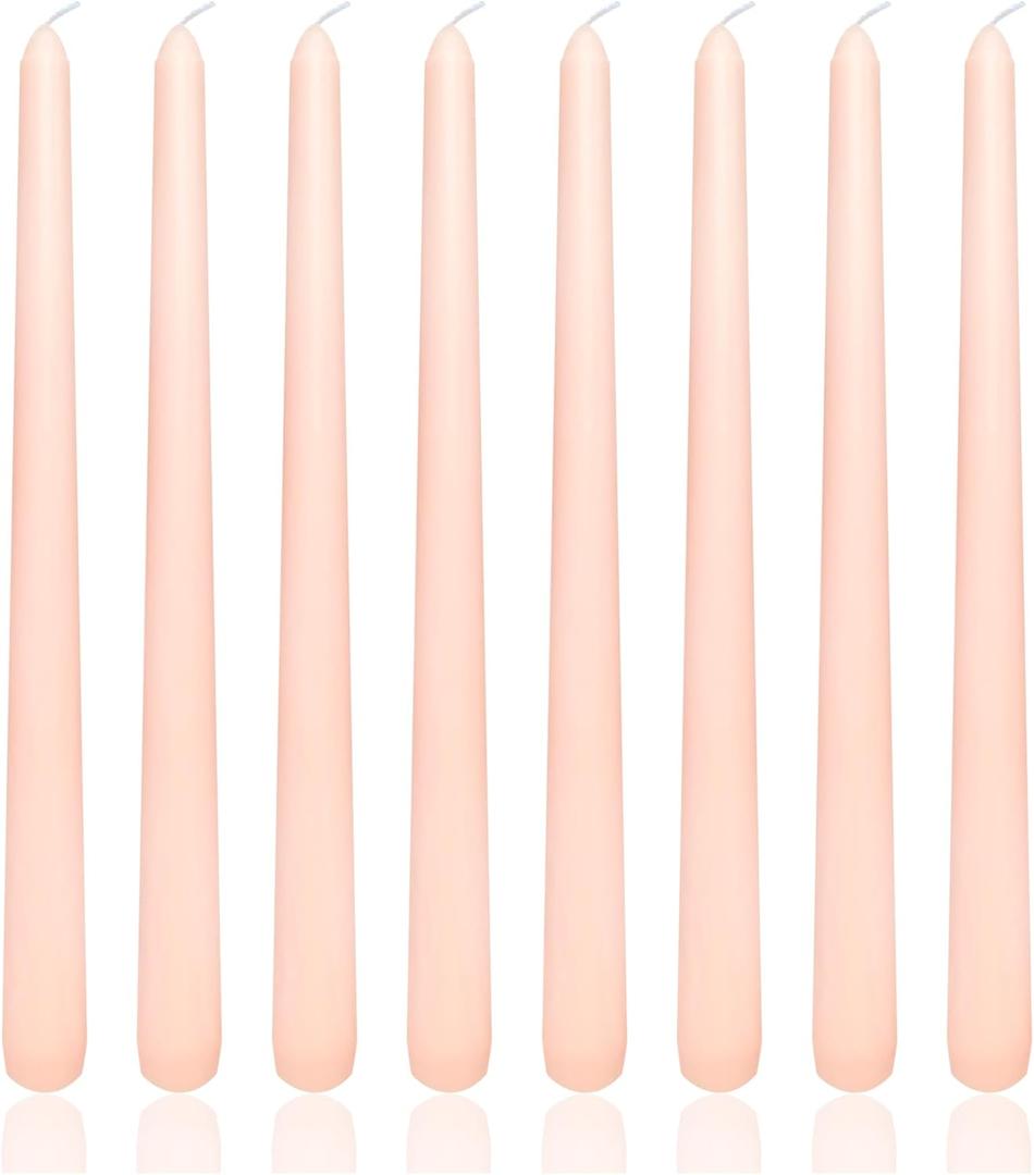 8 Pack 10 Inch Pink Champagne Taper Candles Long Burning Time Dripless Candles for Dinner Home Decor Wedding Parties and Celebrations