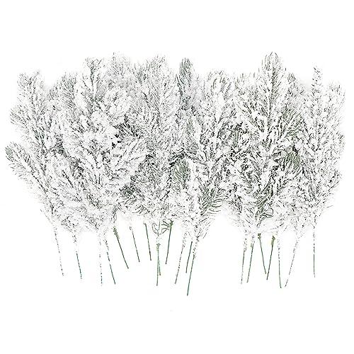 24Pcs Snowy Artificial Pine Needles Branches Twigs 10.6" Fake Frosted Pine Picks Greenery Stems Christmas Pine Tree Picks Winter Fir Pine Sprays Sprigs for Crafts Wreaths Garlands Holiday Decor