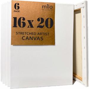 milo Stretched Artist Canvas | 16x20 inch | Value Pack of 6 Canvases for Painting, Primed & Ready to Paint Art Supplies for Acrylic, Oil, Mixed Wet Media, & Pouring, 100% Cotton with Pine Wood Frame