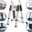 16.5FT Telescoping A Frame Ladder with Anti-Slip Feet, Multi Position Extension Telescopic Ladder with Stabilizers, Foldable Lightweight Collapsible Ladder for Home Indoor Outdoor Rv, 330LBS Capacity