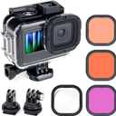 GEPULY Waterproof Case with Dive Filters for GoPro Hero 13 12 11 10 9 Black, 60M Underwater Protective Dive Housing Case with Red, Snorkel, Magenta, 5X Close-up Macro Filters