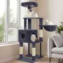 Heybly Cat Tree, 49.2 Inches Cat Tower for Indoor Cats, Spacious Cat House Condo with Hidden SpaceSturdy Steel TubeSoft Plush Top PerchCozy Hammock and Sisal Scratching Posts, Smoky Gray HCT200SG