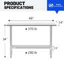 Hally Stainless Steel Table for Prep & Work 14 x 48 Inches, NSF Commercial Heavy Duty Table with Undershelf and Galvanized Legs for Restaurant, Home and Hotel