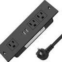 Recessed Power Strip, Furniture Plug in 3 Outlets & Fast Charging 20W PD USB-C Port & 18W/3A QC3.0 USB-A Ports Drawer Outlet with 10 FT Flat Extension Cord, Desk Grommet Outlet for Table Top Black
