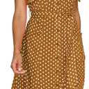 MITILLY Women's Boho Polka Dot Flutter Short Sleeve V Neck Button Down Swing Midi Dress with Pockets (X-Large, 08 Brown)