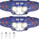 LHKNL Headlamp Flashlight, Lumen Ultra-Bright LED Rechargeable Headlight with White Red Light,2-Pack Waterproof Motion Sensor Head Lamp,8 Modes for Outdoor Camping Running Fishing- Blue