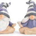 Hodao 2PCS Zen Lavender Meditation Gnomes Figurines Set- Yoga Themed Inspired Home Table & Shelf Decor for Relaxation & Serene Living Spaces Yoga Lavender Decor Retirement Gifts for Women (Grey-3)