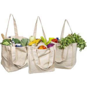 Best Canvas Grocery Shopping Bags - Cloth Grocery Tote Bags - Reusable Cotton Grocery Tote Bags with Bottle Sleeves