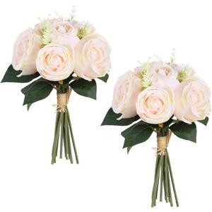 2 Bouquets Rose Artificial Flowers 18Heads Light Pink Rose Bouquet Fake Silk Roses for Floral Arrangements Home Wedding Dining Table Party Decoration (Light Pink)