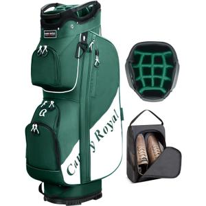 Golf Cart Bag:14 Way Full Length Divider Top Lightweight with Cooler Handles Rain Cover and Golf Shoe Bag Green