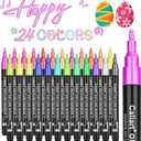 Caliart Easter Basket Essentials, 24-Color Shimmer Outline Markers, Easter Basket Stuffers-Teen Girl Gifts Trendy Stuff, Glitter Pens Set Classroom Art Supplies for 4-6-8-10-12 Year Old Kids (24 Colors)