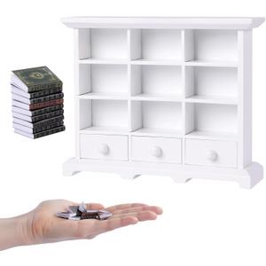 BABESIDE 1:12 Dollhouse Mini Bookshelf with 9 Mini Books  Wooden Dollhouse Furniture Accessories for Kids, Baby Doll Accessories Gift for Girls Age 3+