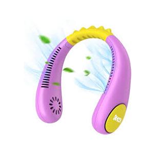 COZYEXPR Kids Neck Fan Mini Portable Bladeless Fan for Girls Boys 4-14Y USB Rechargeable Battery Hanging Personal for Travel Summer Caming Beach Wearable Creative Leafless,3 Speeds