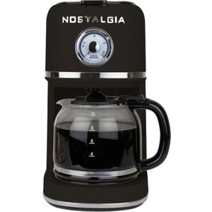 Nostalgia Classic Retro 10 Cup Coffee Maker - One-Touch Drip Brew, Reusable Filter - Anti-Drip, Auto Shutoff, & Time Display - Dishwasher Safe 50 oz Carafe - Black