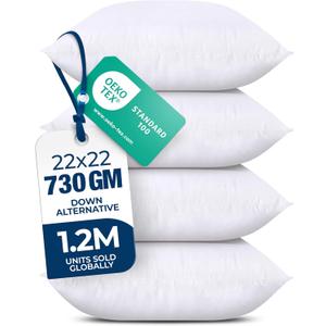 Utopia Bedding Throw Pillows (Set of 4, White)  22 x 22 Inches Down Alternative Pillows for Bed, Sofa, and Couch - Fluffy Decorative Stuffer Pillow for Indoors & Outdoors