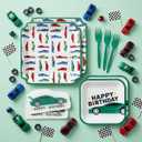 Race Car Birthday Decorations - 68 Pc Complete Party Kit Serves 12 - Banner, Garland, Balloons, Toppers, Square Plates & Car Napkins - Green Boys Car Party