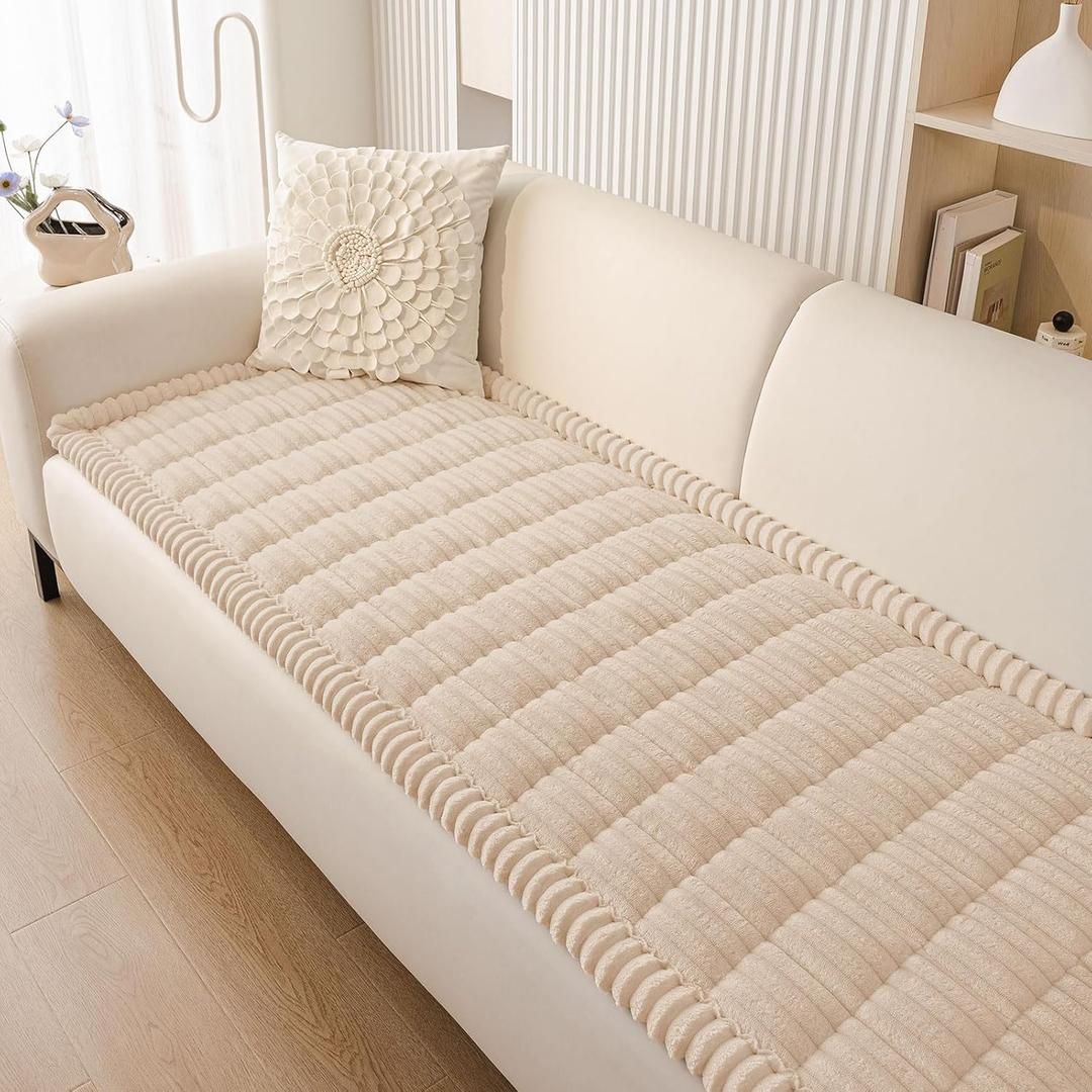 Smiry Couch Cover for Dogs Washable, Non Slip Fuzzy Pet Couch Covers for 3 Cushion Sofa Pet Friendly, Thick Soft Sofa Slipcovers Cushion Protector (Apricot, 27.6" x 27.6")