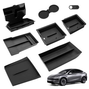 8PCS Center Console Organizer Tray for 2025 2026 Tesla Model Y Juniper Accessories, Under Seat Storage Armrest Hidden Storage Box Cup Holder Charger Pad for Tesla Model Y Juniper