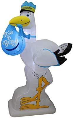 6 Foot Tall Baby Shower Inflatable Blue Stork It's a Boy Special Delivery Baby Announcement LED Lights Lighted Blowup Party Decoration for Outdoor Indoor Home Celebration Garden Yard Lawn Prop