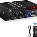 Bluetooth 5.0 Audio Power Amplifier AK-380 400W+400W 2.0 CH HiFi Stereo Amp Receiver with USB,SD,AUX,FM Antenna for Car Home Speaker Bar Party-(Without Power Adapter)