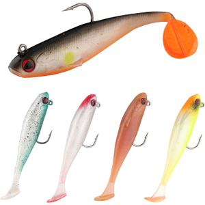 Freshwater and Saltwater Soft Plastic Fishing Lures,Catching Lures for Family Fishing- 3.5 inch Realistic Simulation Paddle Tail Design,Soft Plastic Baits (5 Colors Mixed, 3.5"",0.45oz)