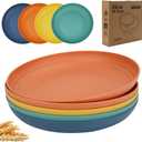 K Y KANGYUN 10 Inch Unbreakable Wheat Straw Dinner Plates, Set of 4 - Dishwasher Safe, Perfect for Camping and Dinner Dishes, BPA Free (Classic Bright)
