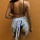 Belly Dance Sequin Tassel Skirt Hip Scarf Belt Mini Skirt Festival Rave Clothing for Women (Silver)