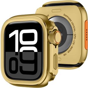 Amizee 2 in 1 Metal Case Compatible with Apple Watch Series 11/10 46mm with Back Cover, Rugged Shockproof Protective Bumper Cover for iWatch 46mm, Gold