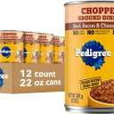Pedigree Chopped Ground Dinner Adult Canned Soft Wet Dog Food, Beef Bacon & Cheese Flavor, 22 oz. Cans (12 Count, Pack of 1) (EXP 08/13/27)