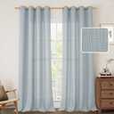 LAMIT Haze Blue Linen Curtains for Bedroom, 84 Inch Faux Linen Textured Light Filtering Privacy Drapes Grommet Window Panels for Farmhouse/Living Room, 52"W x 84"L (Pack of 2), Silver Grommet-haze Blue