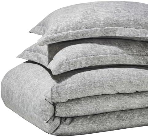Superior Melange Flannel Cotton Duvet Set, Ultra-Soft Textured Duvet Cover, Modern, Farmhouse Bedding, Basics, Comforter or Duvet Insert Cover, with Pillow Shams, Full/Queen, Charcoal