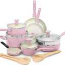GreenPan Rio Healthy Ceramic Nonstick 16 Piece Cookware Pots and Pans Set, PFAS-Free, Dishwasher Safe, Pink