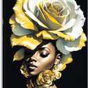 Daktenn Canvas Wall Art African American Women Wall Decor Black Woman Yellow Hair Beauty Abstract Painting Canvas Prints Living Room Bedroom Bathroom Home Decoration African Wall Art, 24"x32"