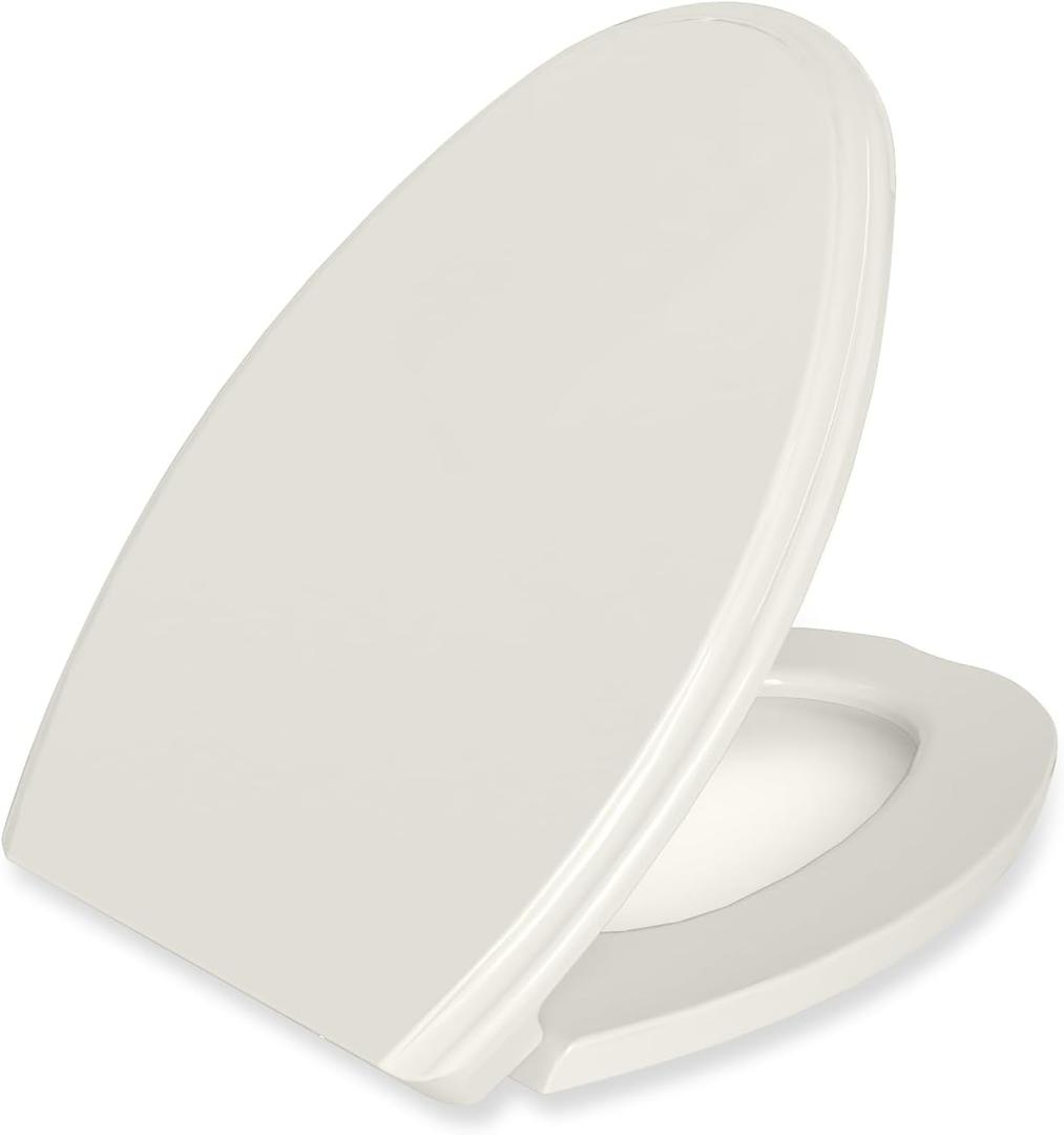Elongated(Oval) Toilet Seat, Quick-Attach Hardware Metal Hinges, Heavy Duty, Slow Soft and Quiet Close, Durable and Sturdy, Easy to clean, Fits Elongated(Oblong) Toilets, Biscuit/Linen(18.5)