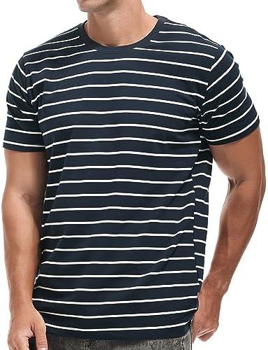 VEIISAR Men's Crewneck Striped T-Shirt Soft Elastic Cotton Tees XL VEIISAR Men's Crewneck Striped T-Shirt Soft Elastic Cotton Tees XL