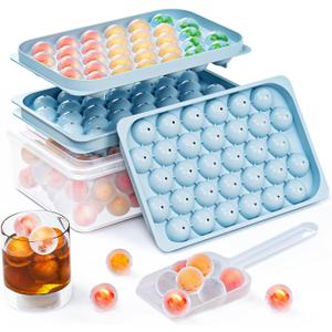 2 Pack Ice Cube Trays For Freezer, 64 Pcs Small Round Ice Trays For Freezer With Lid and Bin, Sphere Ball Ice Mold, Circle Ice Cube Tray, For Chilled Whiskey Cocktails Bourbon Drinks Coffee Juices