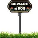 Beware of Dog Sign with Stake, 10x5 Inch Aluminum UV Printed Sign with Protective Plastic Cover, 37 Inch Adjustable Height ABS Pole & Ground Stake, Weatherproof Fade Resistant Warning Dog Sign for House Front Yard Lawn